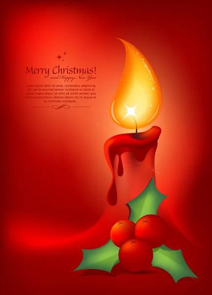 Fond de Noël ou carte de voeux avec bougie rouge — Image vectorielle