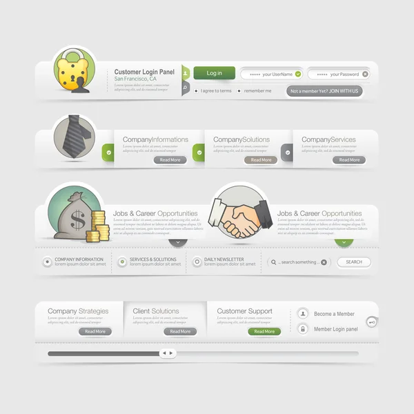Website ontwerp menu navigatie-elementen met iconen set — Stockvector
