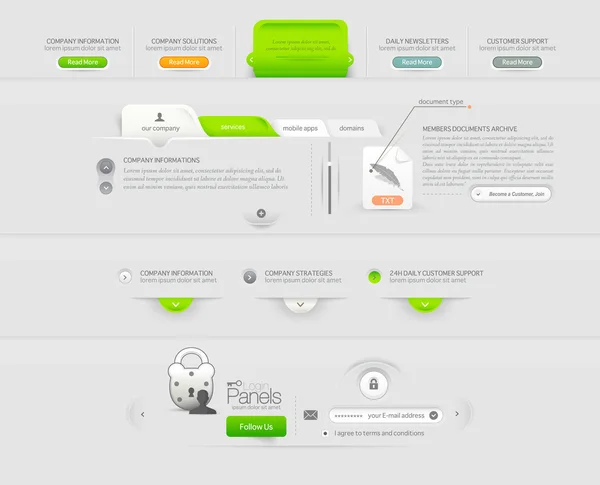 Web sitesi tasarım şablonu gezinti öğeleri simge seti ile