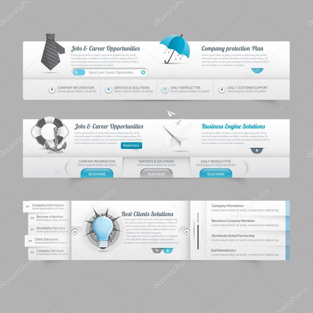 Web site design menu navigation elements with icons set: Gallery Image slider