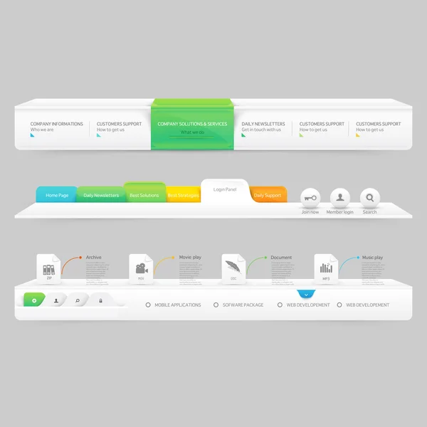 İş Web sitesi şablonu Infographic tasarım menü gezinme öğeleri simgeleri ile ayarla