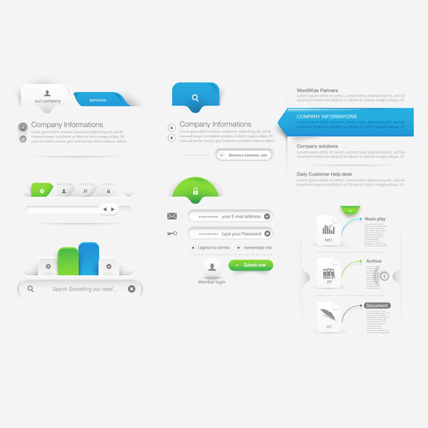 Website template infographic design menu navigation elements with icons