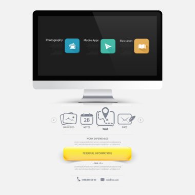 Web sitesi tasarım öğeleri: bilgisayar geniş ekran ve simgeler kümesi ile vcart portföy template