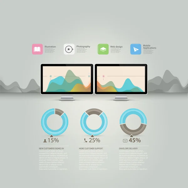 Nastavit prvky infografika: monitoru počítače a ikony — Stockový vektor