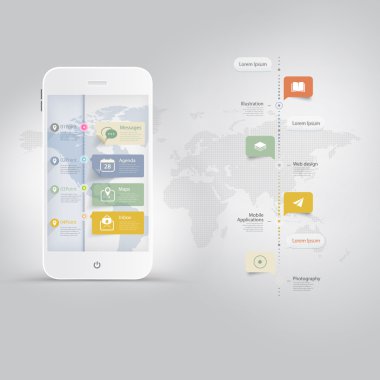 Infographics elementler: zaman çizelgesi ve simgeler kümesi cep telefonu