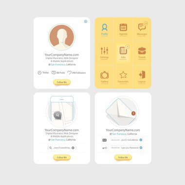 Renkli düz kiti UI gezinti öğeleri ile kişisel portföy Web sitesi şablonları için simgeler koleksiyonu