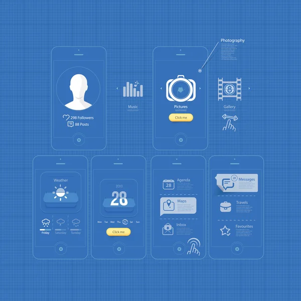 Infographics ontwerpelementen Ui: mobiele Gui blueprints — Stockfoto