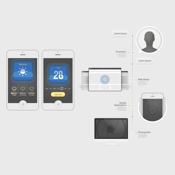 Conception graphique plate UI Eléments avec icônes pour modèles — Image vectorielle