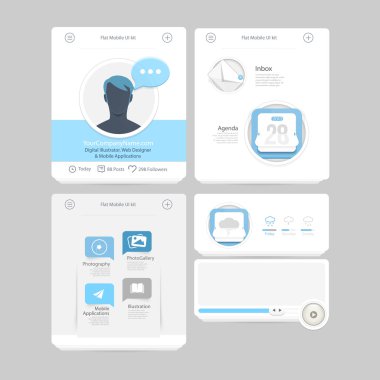 Collection of colorful flat kit UI navigation kit elements with icons for personal portfolio website and mobile templates