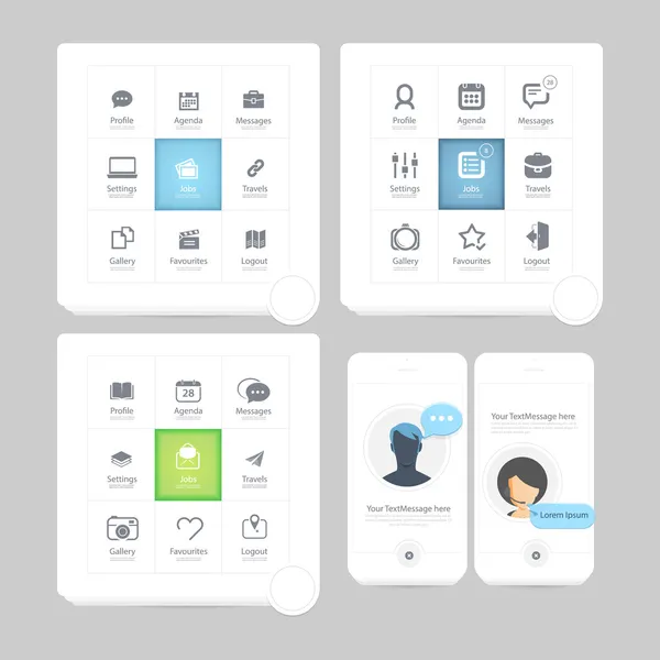Colección de coloridos elementos de kit de navegación de interfaz de usuario plana con iconos para portafolio personal sitio web y plantillas móviles — Archivo Imágenes Vectoriales