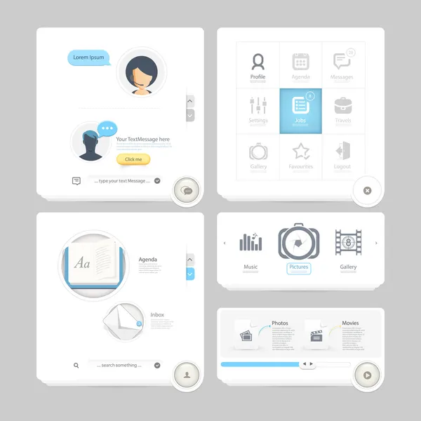 Collection de kit plat coloré éléments de kit de navigation UI avec des icônes pour le site de portefeuille personnel et des modèles mobiles — Image vectorielle