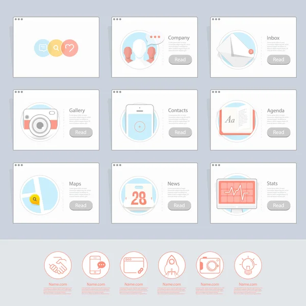 Interfaz de usuario plana sensible Elementos de iconos para plantillas — Archivo Imágenes Vectoriales