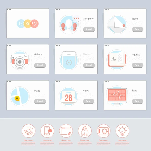 Icônes d'interface utilisateur plat réactif éléments pour modèles — Image vectorielle