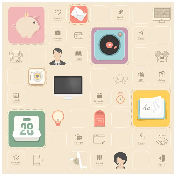 Elementos planos de infografía vintage con iconos para plantillas web, móviles e impresas — Vector de stock