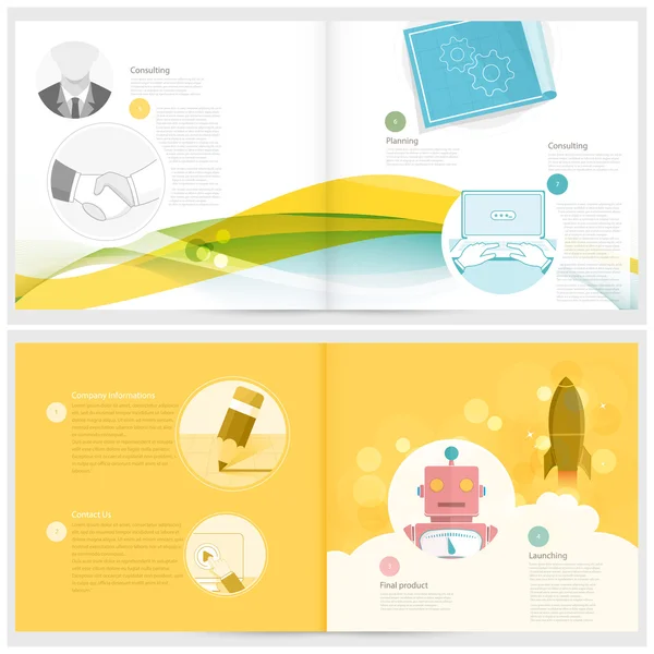 Πρότυπο σχεδίασης φυλλάδιο για τις επιχειρήσεις με την έννοια εικονίδια — Διανυσματικό Αρχείο