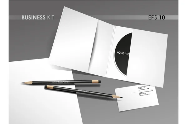 El kit de identidad corporativa para su negocio incluye portada de CD, tarjeta de visita, lápices y cabezal de letras . Ilustración de stock