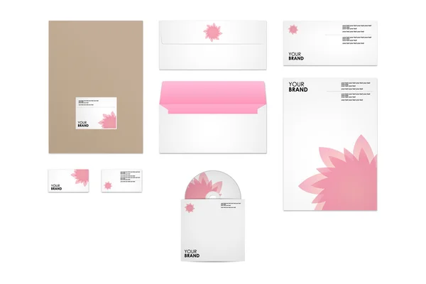 Corporate Identity Kit oder Business Kit mit künstlerischen, abstrakten floralen Elementen für Ihr Unternehmen umfasst CD-Cover, Visitenkarte, Briefumschlag und Briefkopf-Designs lizenzfreie Stockillustrationen