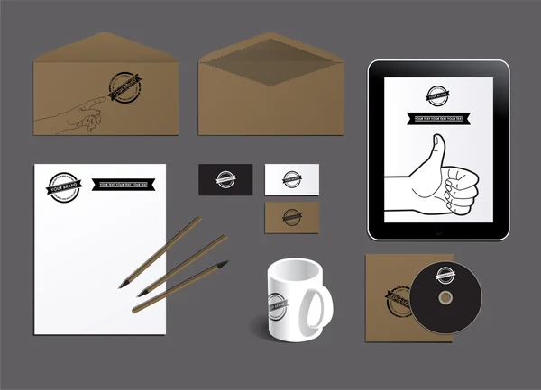 Corporate Identity Kit oder Business Kit für Ihr Unternehmen enthält CD-Einband, Visitenkarte, Umschlag, Briefkopf-Designs, Webseite, Bleistifte und Tasse — Stockvektor