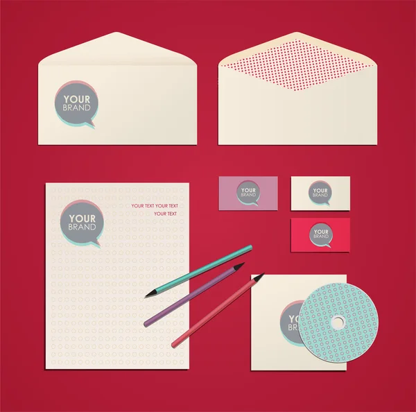 Huisstijl kit of zakelijke kit voor uw bedrijf omvat cd-cover, visitekaartje, envelop, brief hoofd ontwerpen en potloden — Stockvector