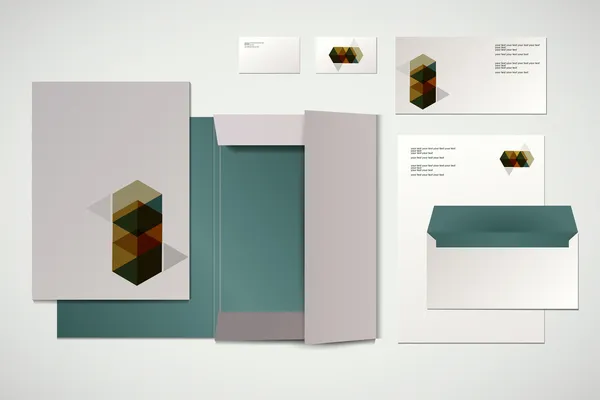 Corporate Identity Kit oder Business Kit mit abstrakten geometrischen Elementen für Ihr Unternehmen beinhaltet Ordner für Dokumente, Visitenkarten, Briefumschläge und Briefkopfdesigns — Stockvektor