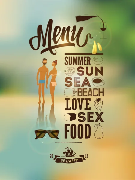 Menu poster with a tanned young . Vector background. — Stock Vector