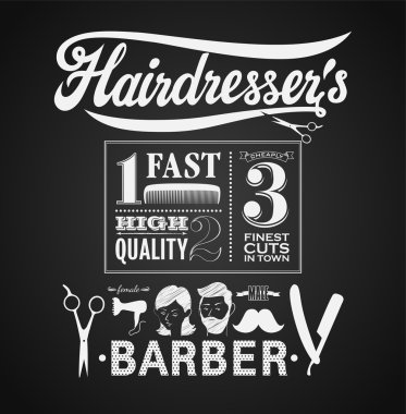 Illustration of a vintage graphic element for barbershop on blackboard clipart