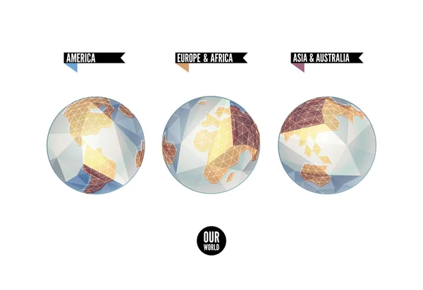 Bolygó a három pozíció. Világ háttérben origami stílusban. Vektoros illusztráció. EPS-10 — Stock Vector