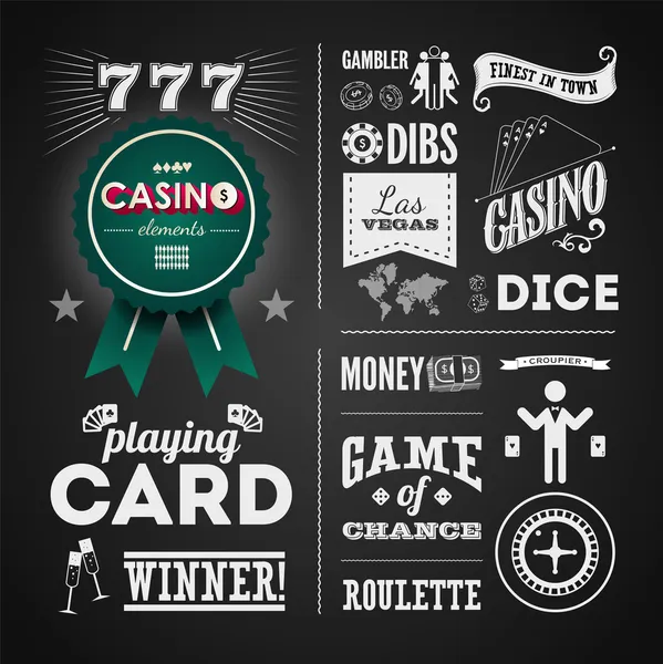 Ilustraciones de elementos gráficos vintage para casino en pizarra — Vector de stock