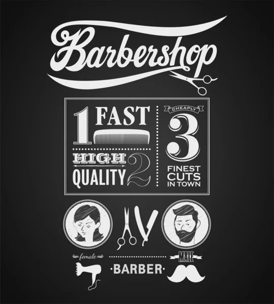 Ilustração de um elemento gráfico vintage para barbearia em quadro-negro — Vetor de Stock