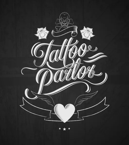 Tattoo Parlor. Vintage typographic design elements on blackboard — Stock Vector