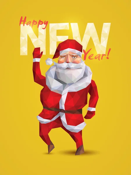 Weihnachtsgrußkarte. Illustration mit Weihnachtsmann im Origami-Stil. — Stockvektor