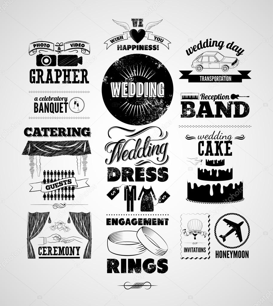 Set of wedding vintage typographic design