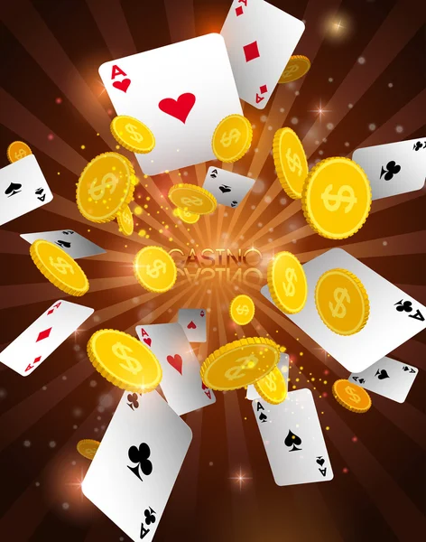 Casino abstrakt bakgrund med flygande spelkort & pengar — Stock vektor