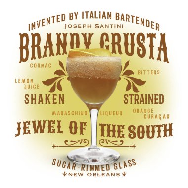 Beyaz izole edilmiş arka planda Bourbon Klasik Kokteyli Brandy Crusta