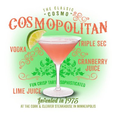 Refreshing Bourbon Classic Cocktail on White isolated background Cosmo
