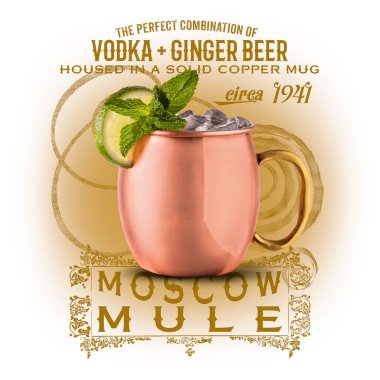 Klasik Kokteyl Sanat Koleksiyonu bakır bardakta beyaz Moskova Katırı nanesinde izole edildi