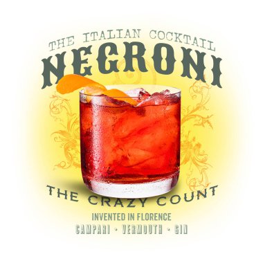 Classic Cocktail Artwork Collection isolated on white Negroni