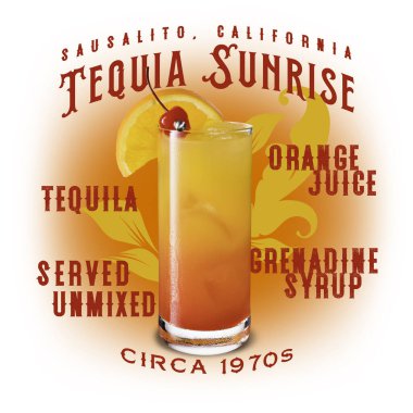 Classic Cocktail Artwork Collection isolated on white Tequila Sunrise