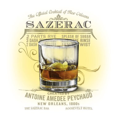Classic Cocktail Artwork Collection isolated on white Sazerac