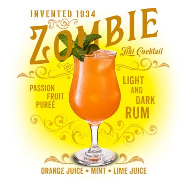 Klasik Kokteyl Sanat Koleksiyonu Beyaz Zombi Tiki Tropikal 'de izole edildi