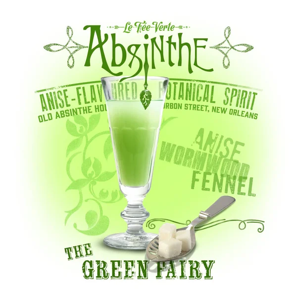 Refreshing Bourbon Classic Cocktail White Isolated Background Absinthe Green Fairy — Foto de Stock