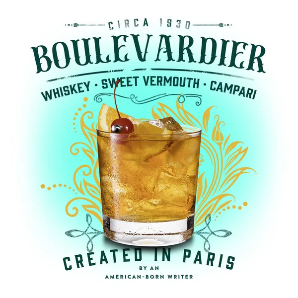 Refreshing Bourbon Classic Cocktail on White isolated background Boulevardier