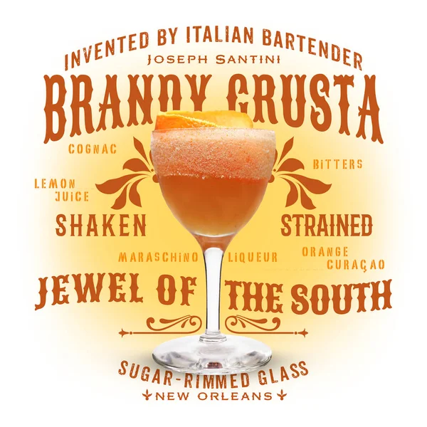 Erfrischender Bourbon Classic Cocktail Auf Weißem Isoliertem Hintergrund Brandy Crusta — Stockfoto
