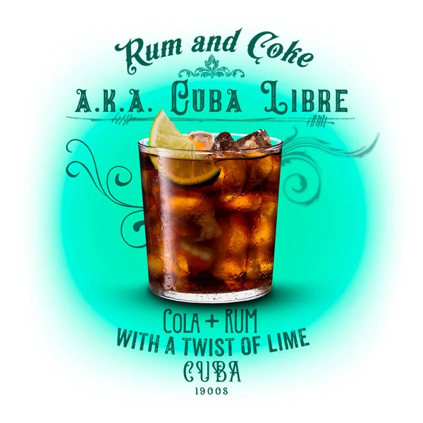 Refrescante Cóctel Bourbon Classic Sobre Fondo Blanco Aislado Cuba Libre — Foto de Stock