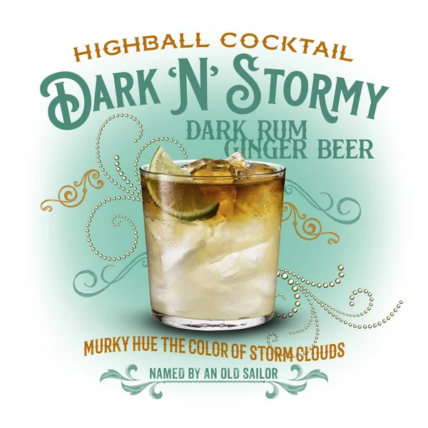 Erfrischender Bourbon Classic Cocktail Auf Weißem Hintergrund Dark Stormy — Stockfoto