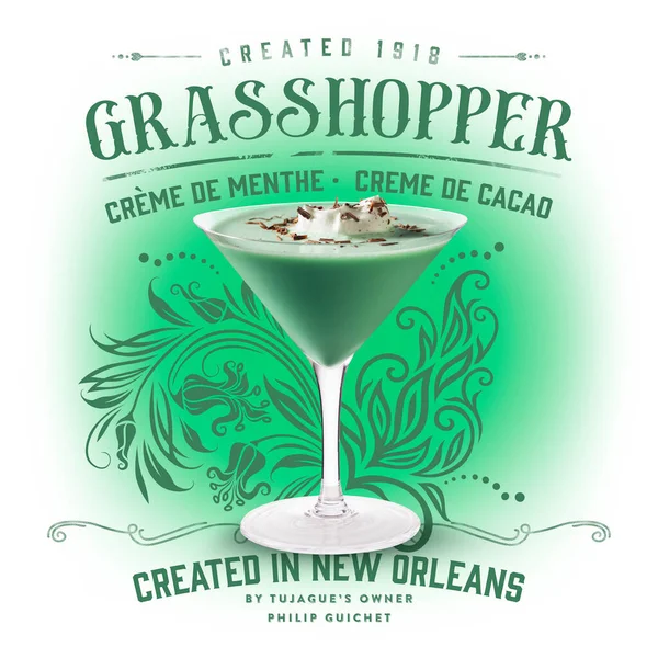 Refrescante Bourbon Classic Cocktail Sobre Fondo Blanco Aislado Grasshopper — Foto de Stock