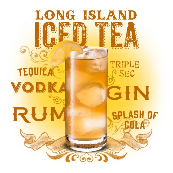 Orzeźwiający Bourbon Classic Cocktail Białym Izolowanym Tle Long Island Ice — Zdjęcie stockowe