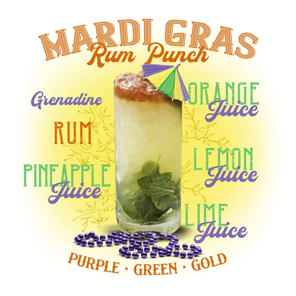 Coleção Arte Clássico Cocktail Isolado Branco Mardi Gras Rum Punch — Fotografia de Stock
