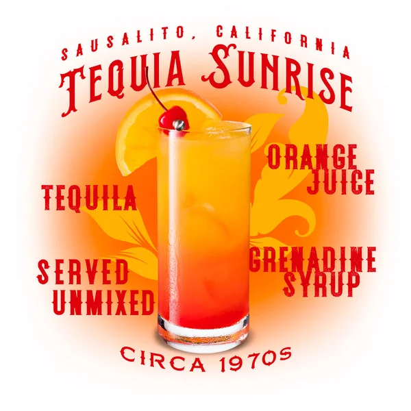Classic Cocktail Artwork Collection Isolated White Tequila Sunrise — стокове фото