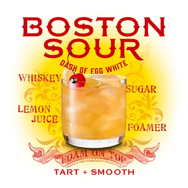 Frissítő Bourbon Classic Koktél Fehér Elszigetelt Háttér Boston Sour Stock Fotó